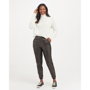 Spanx Faux Leather Jogger Pants Pull On High Rise Shaping Panel In Black Size L